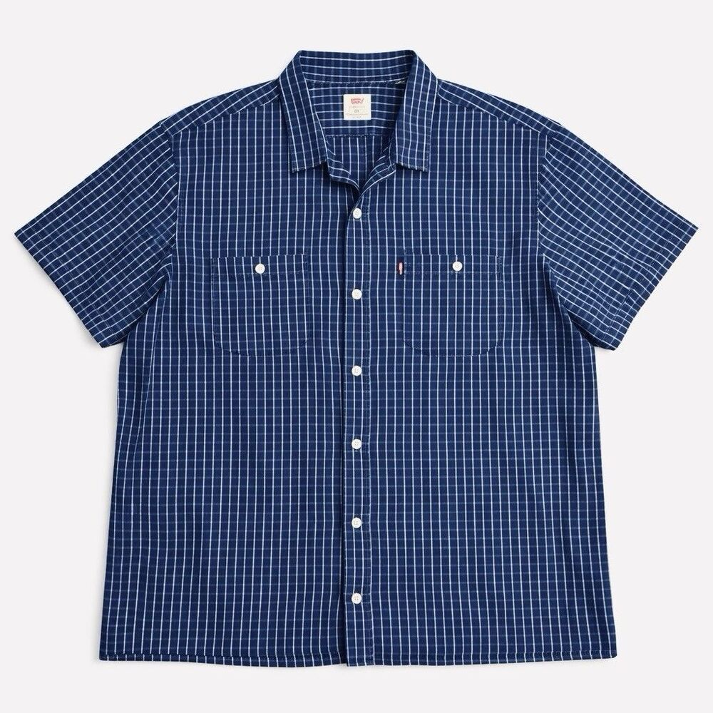 Levi’s Blue White Plaid Short Sleeve Button Up Shirt Men's XXL Relaxed Fit